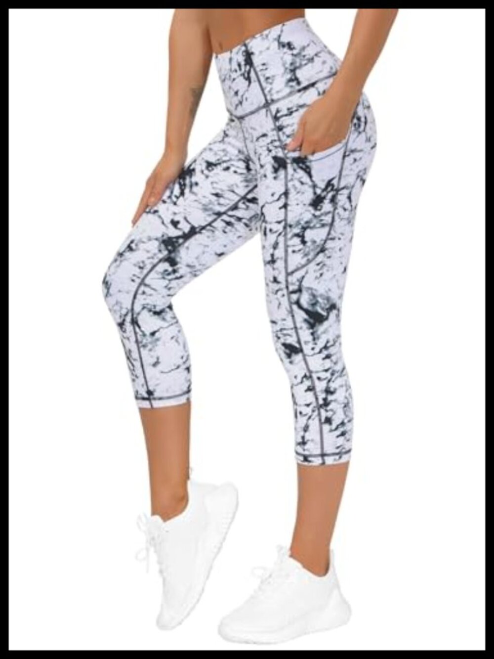 High Waist Capri Yoga Pants with Pockets - Women's 4-Way Stretch Workout